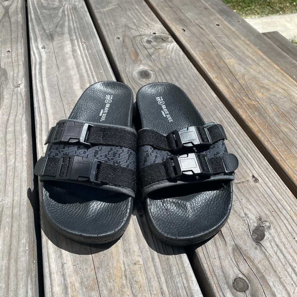 Black Slides With Straps (Not Adjustable) - image 1